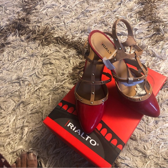 RIALTO - MARIELLA / RedMulti/ patent red &gold cage Strap Heel - Picture 3 of 10